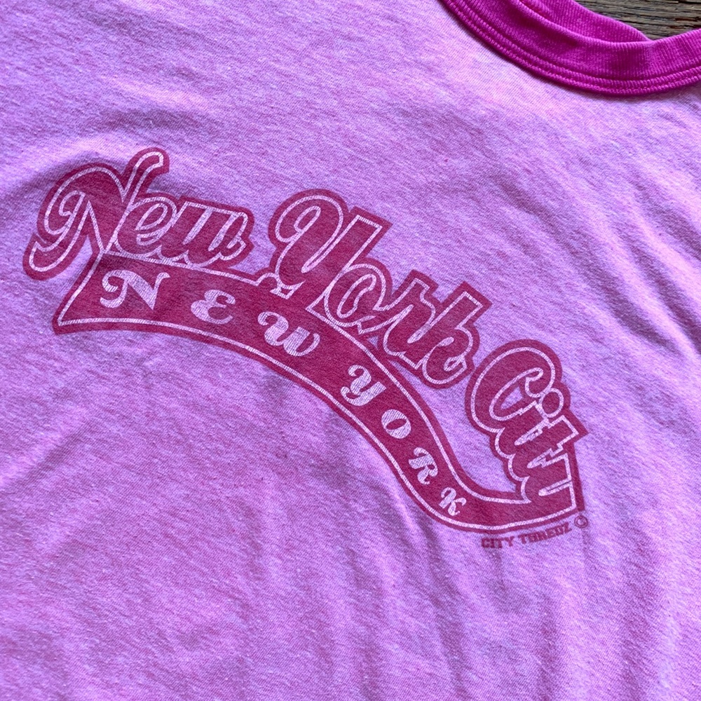 Vintage Pink Space Dye New York City Decal T Shirt with Trim